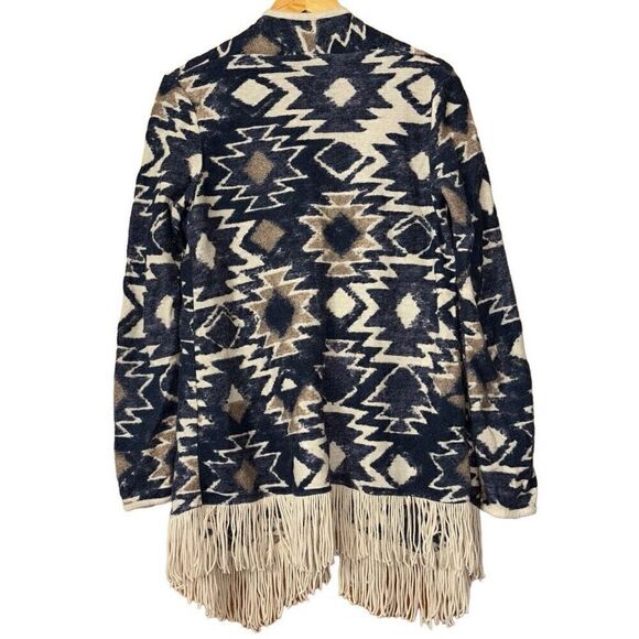 Lucky brand Aztec print fringed brushed knit cardigan M - Picture 3 of 12
